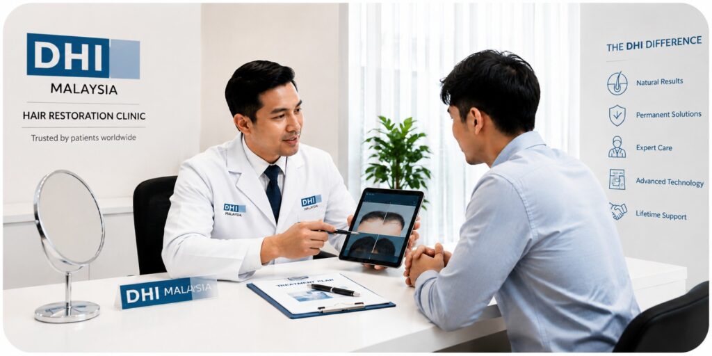 Doctor Evaluating Hair Transplant Recovery at DHI Malaysia